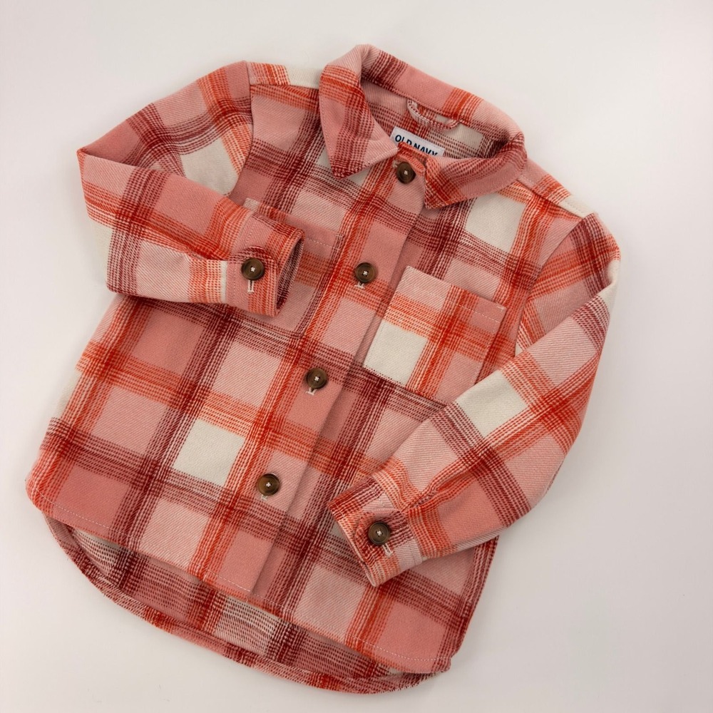 Old Navy Flannel Shacket Kids Size S 6-7 Pink Plaid Streetwear Layering Piece
